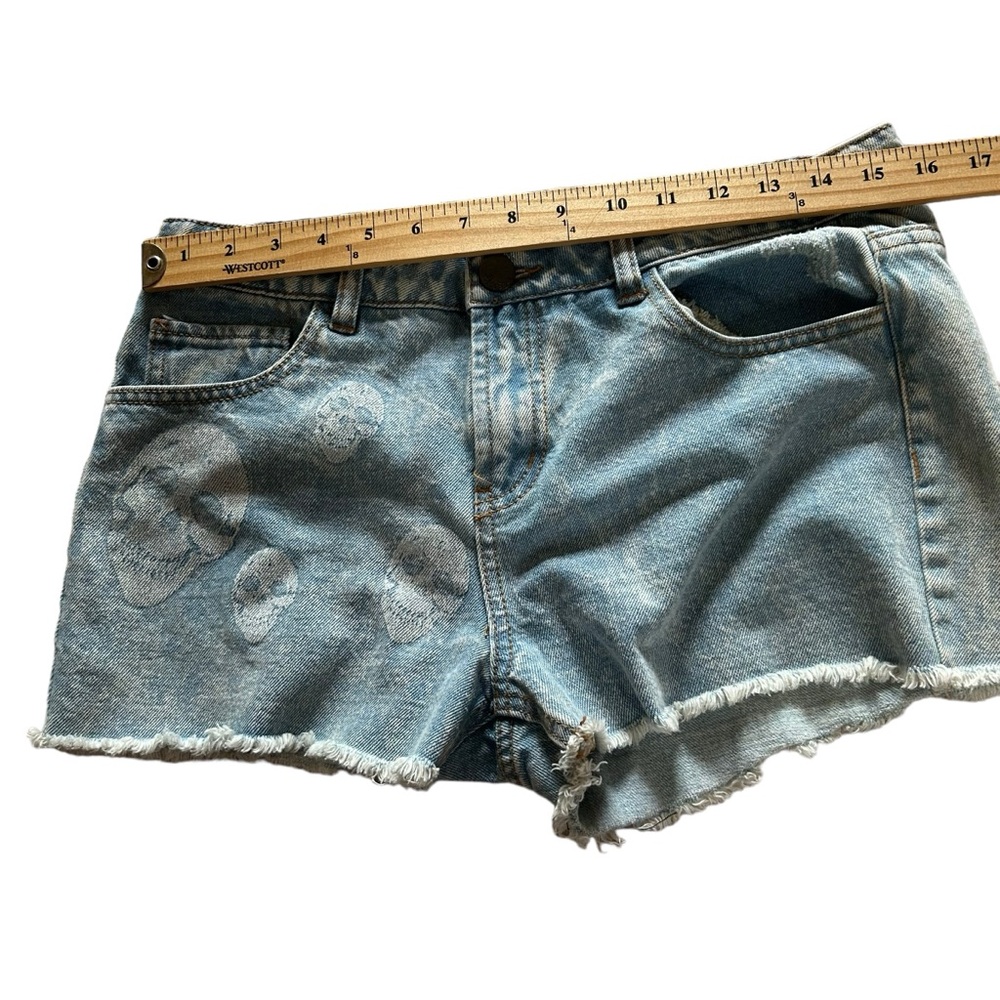 Tinsel denim shorts NEW women’s size 30 skulls y2k grunge blue distressed boho - Picture 3 of 16